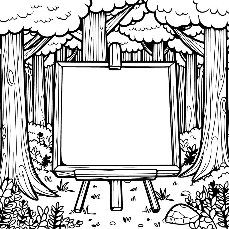 blank canvas sitting in the middle of a forest of trees