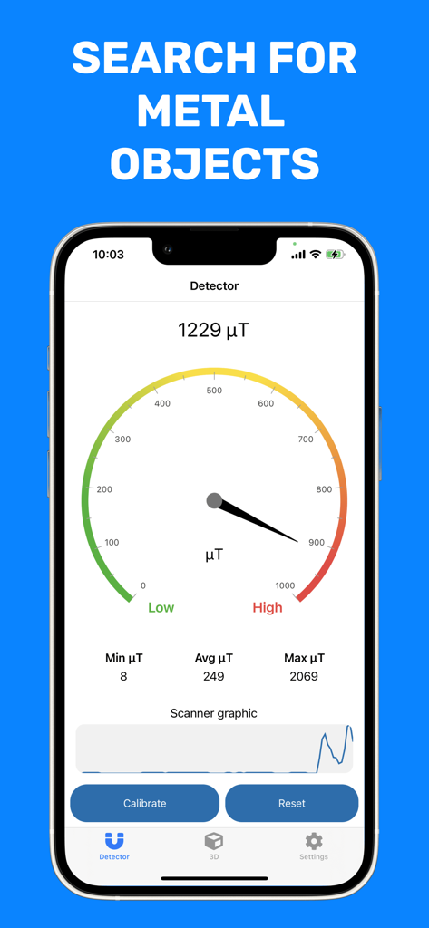 Metal detector and Stud finder - 磁場ゲージを示す金属探知機およびスタッドファインダーアプリのインターフェース