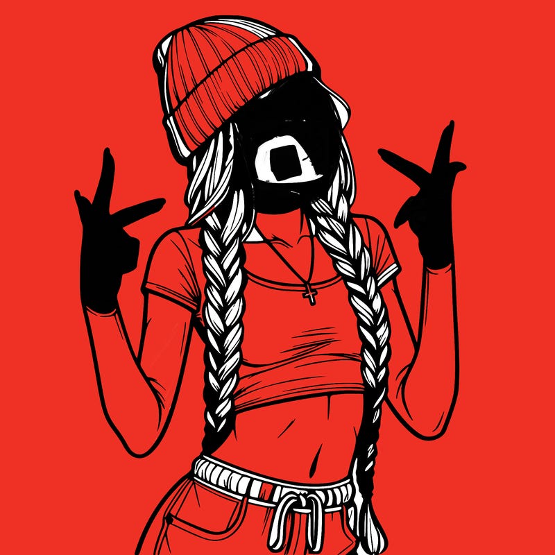 realistic teenage girl with braids and a beanie and crop top doing 🫶🏼