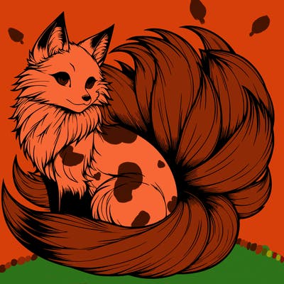 realistic detailed 9 tailed anime fox