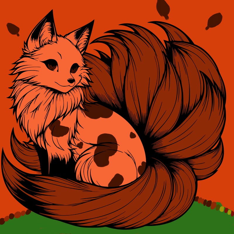 realistic detailed 9 tailed anime fox