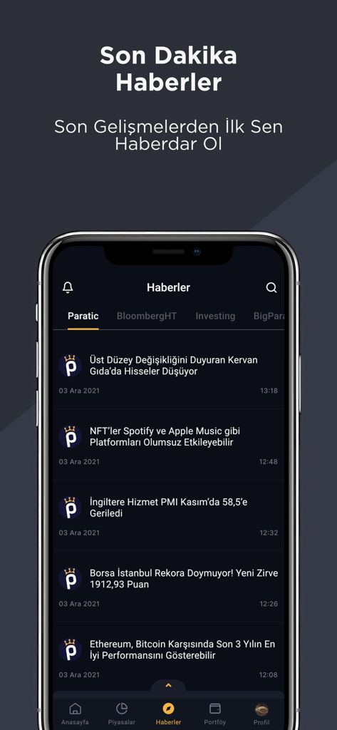 Breaking financial news updates on the Paratic Piyasalar mobile application