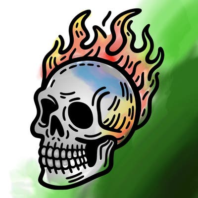 skull head with flames