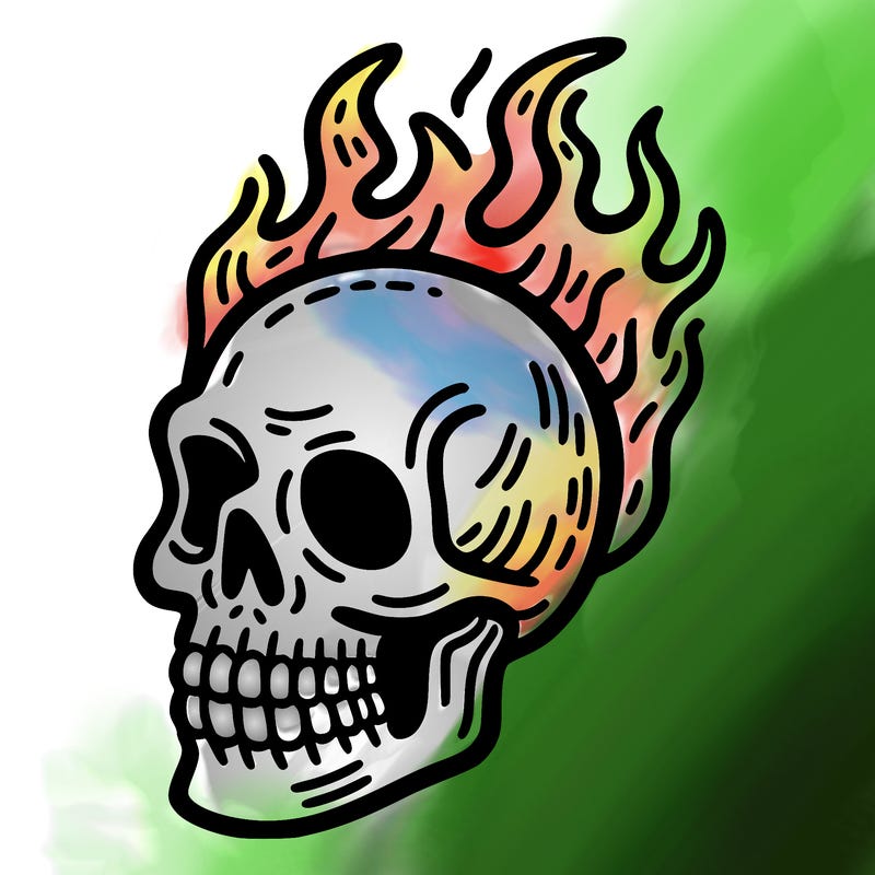 skull head with flames
