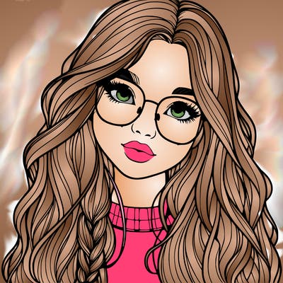 girl with long hair and freckles and glasses realistic