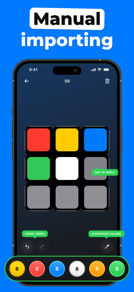 Manual color input screen for Rubiks cube solver