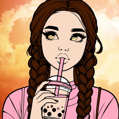 realistic girl with braided hair drinking boba