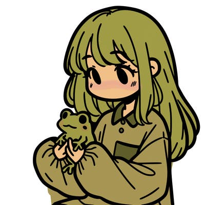 girl with long hair and a oversized shirt. and she is holding a frog