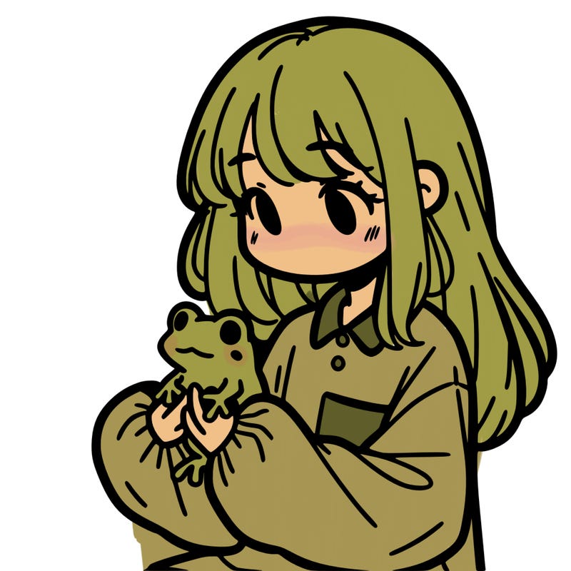 girl with long hair and a oversized shirt. and she is holding a frog