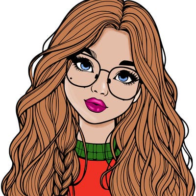 girl with long hair and freckles and glasses realistic