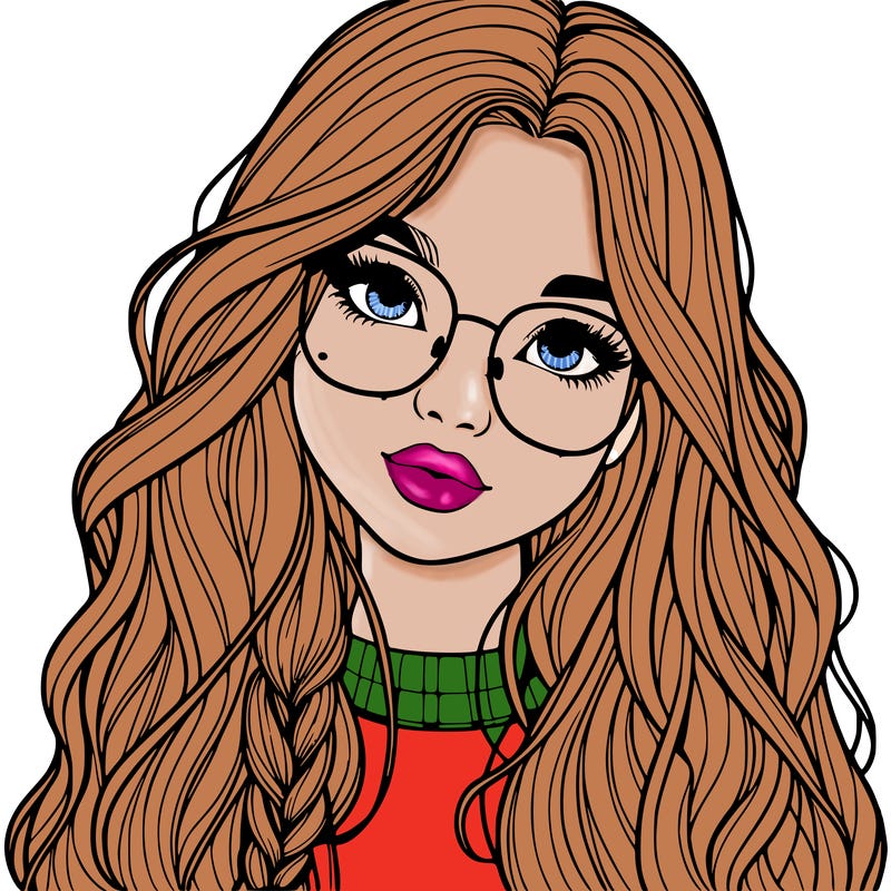 girl with long hair and freckles and glasses realistic