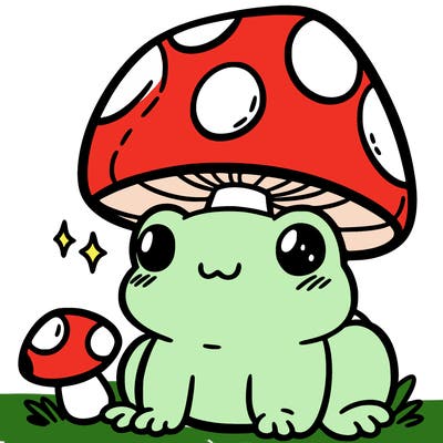 a cute frog with a mushroom hat