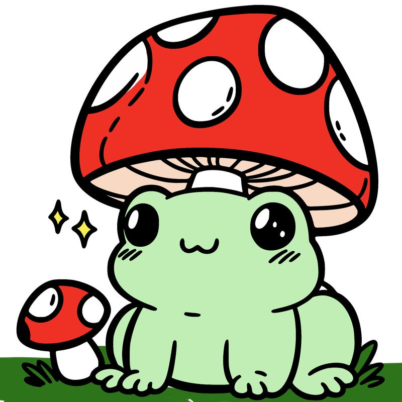 a cute frog with a mushroom hat