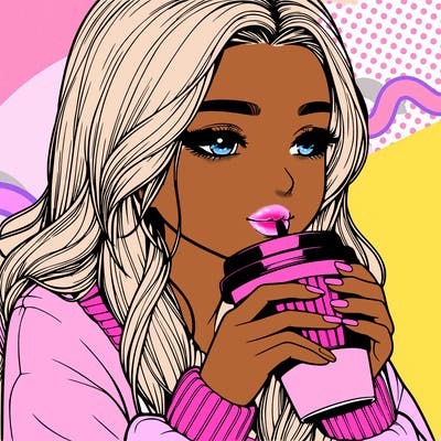 realistic girl drinking coffee