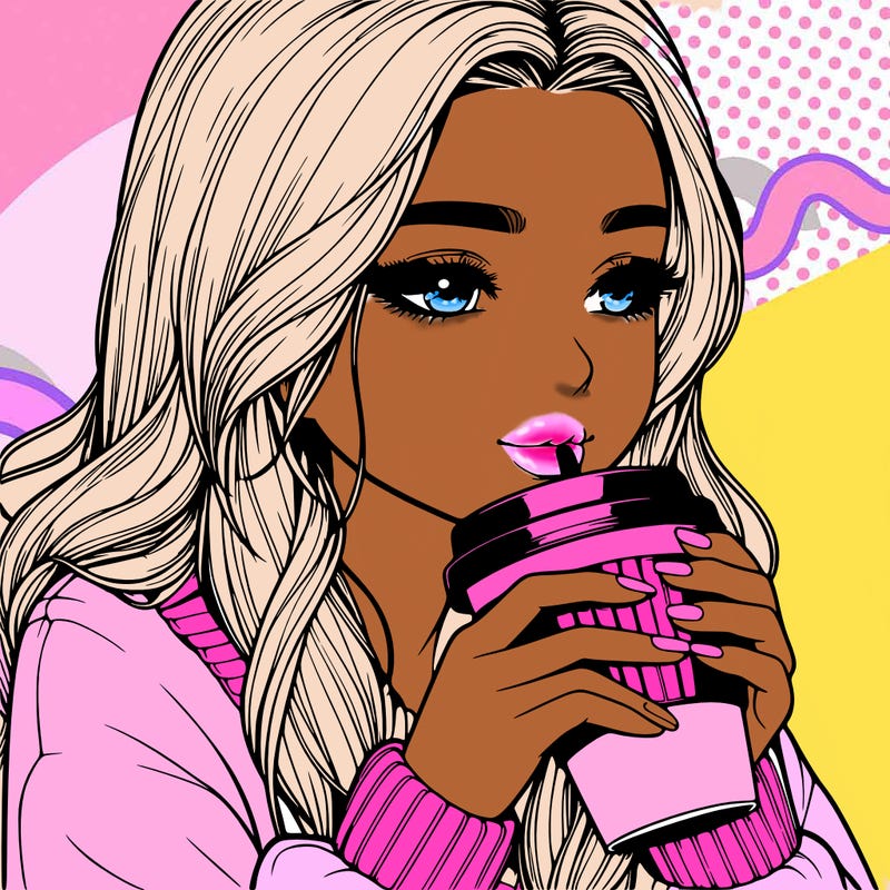 realistic girl drinking coffee