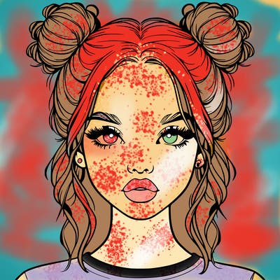 realistic girl with two buns in hair and lips