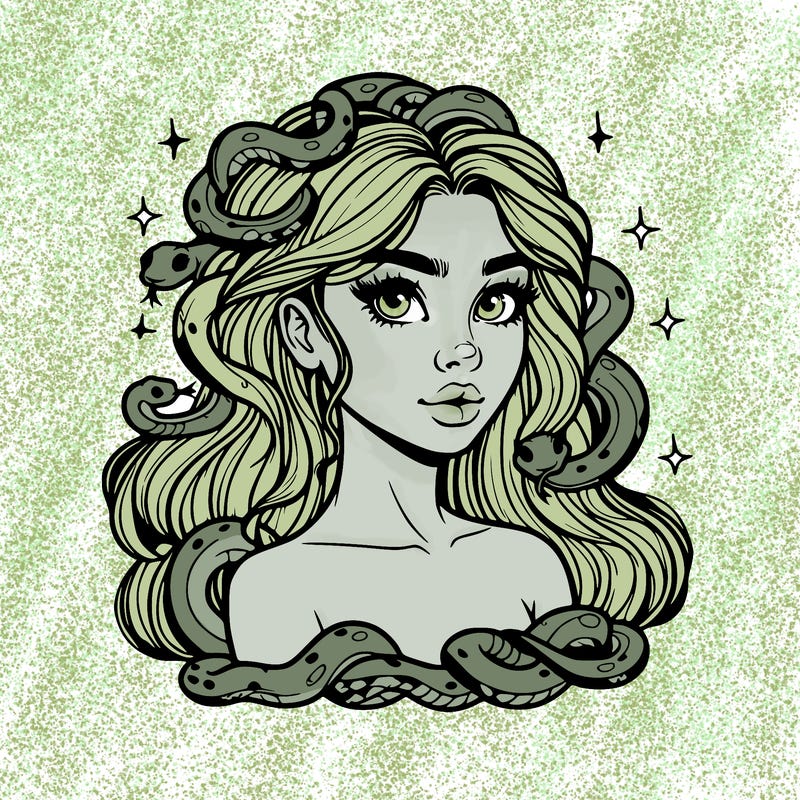 realistic girl with snakes as hair