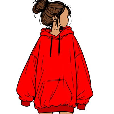 realistic girl with a oversized sweatshirt on and a bun