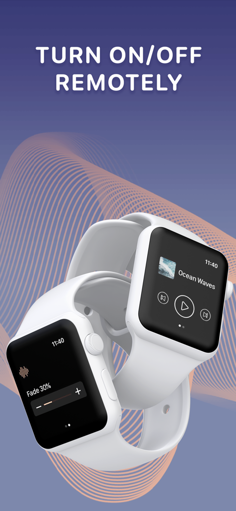 Interface Apple Watch montrant les fonctionnalités de contrôle à distance pour les sons de sommeil du bébé