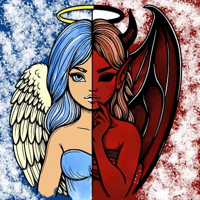 realistic angel half demon