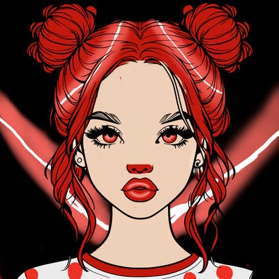 realistic girl with two buns in hair and lips