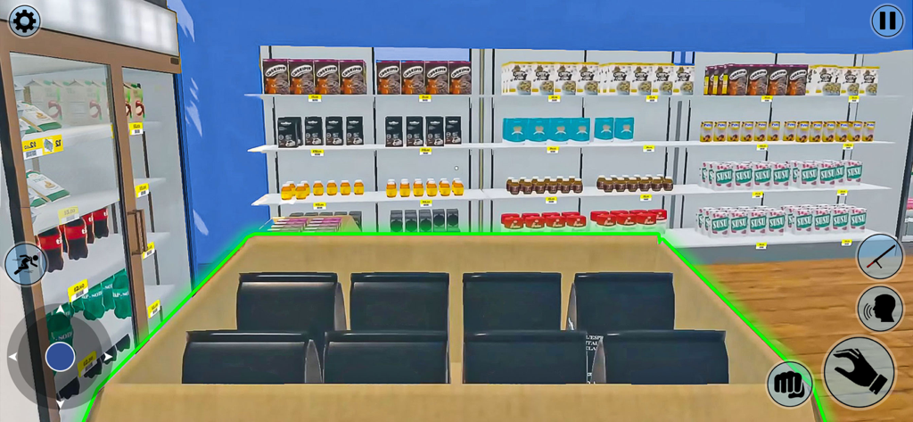 Fun Supermarket Simulator Game - Vista en primera persona de abastecer estantes de comestibles en el Juego Divertido Simulador de Supermercado.