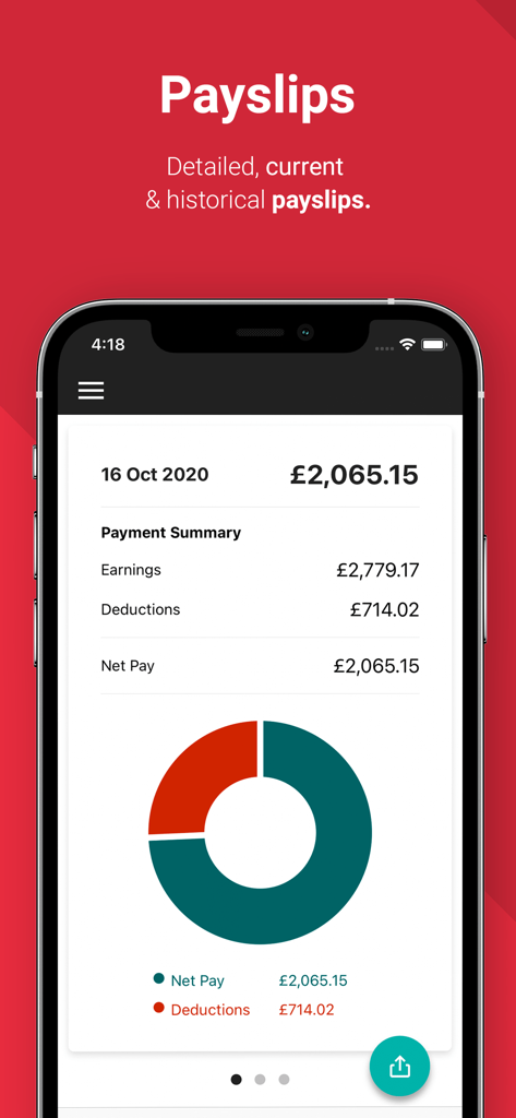 Access PeopleXD - Payslip summary screen on the Access PeopleXD app showing net pay and deductions.