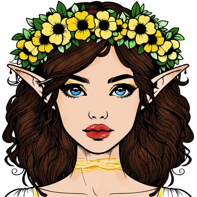 realistic female elf with flower crown