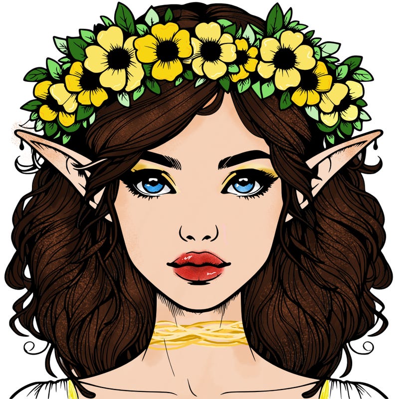realistic female elf with flower crown