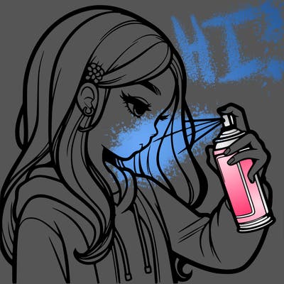 a realistic girl spray painting