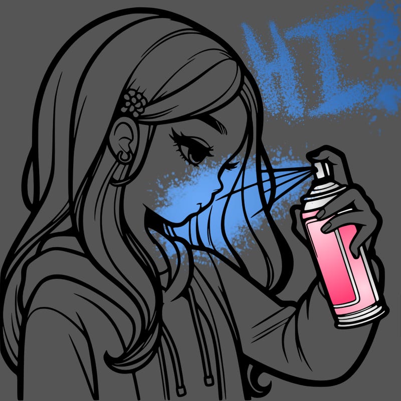 a realistic girl spray painting