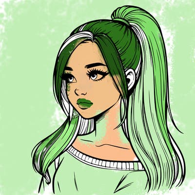 realistic girl with a high ponytail