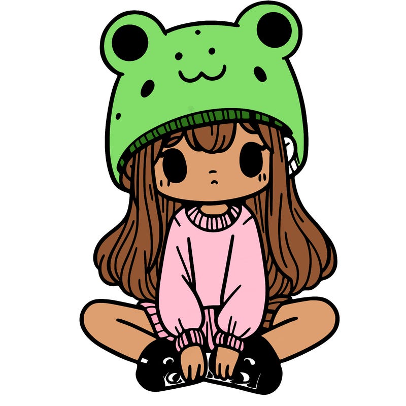 a girl wearing a frog hat and some frog socks