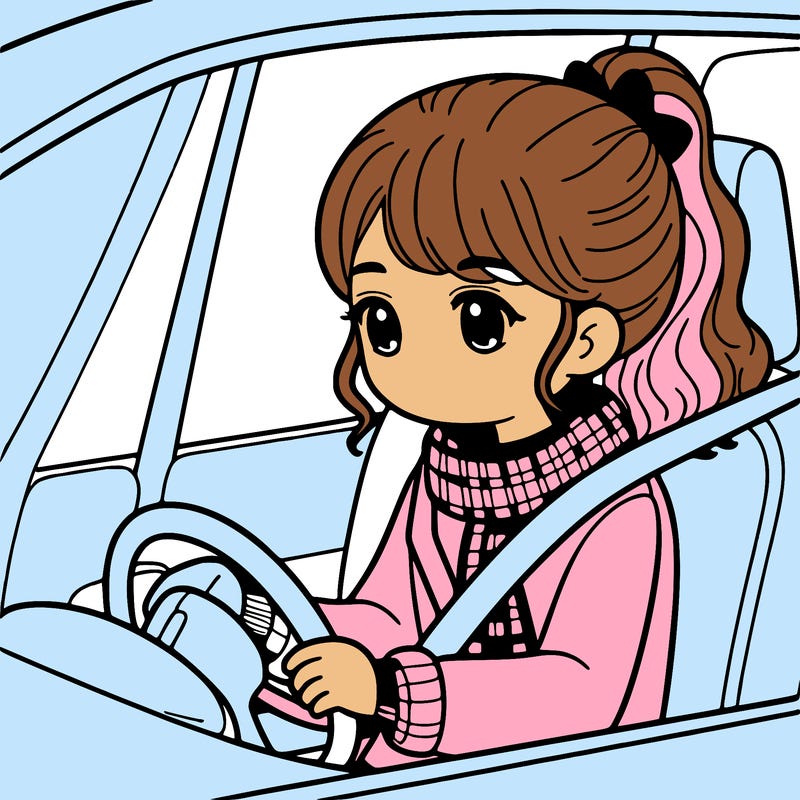 a girl in a car