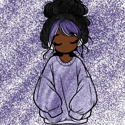 girl with baggy sweatshirt and messy bun