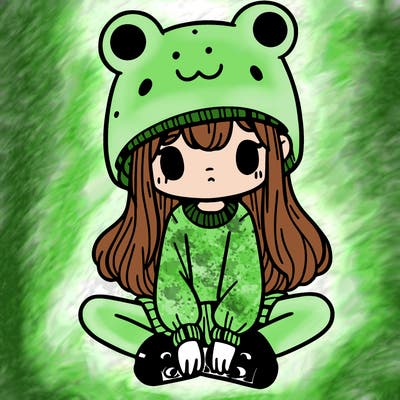 a girl wearing a frog hat and some frog socks