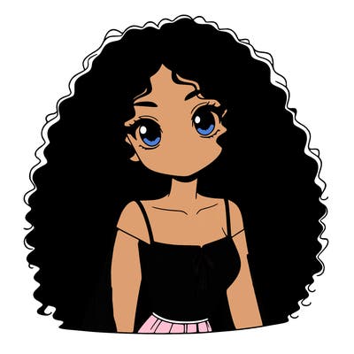a black anime girl with long afro hair