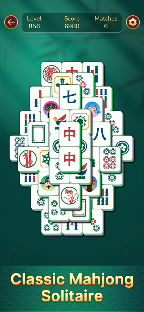 Jolly Mahjong - Jolly Mahjong classic solitaire board with large easy to read tiles and level statistics