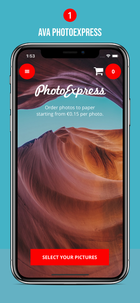 Startbildschirm der Photopoint PhotoExpress App mit der Schaltfläche 'Bilder auswählen'