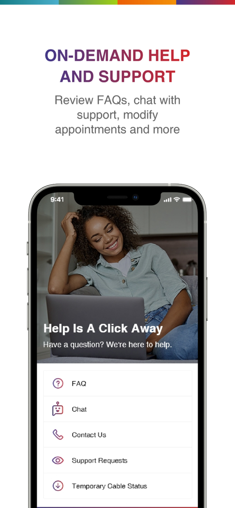 Go Kinetic - Interface of the Go Kinetic app showing customer support options including FAQ and live chat.