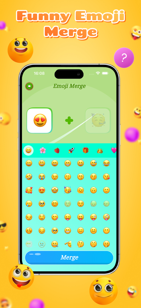 Emoji Merge - DIY Icon Mixer - Interface of the Emoji Merge DIY Icon Mixer app showing custom emoji creation