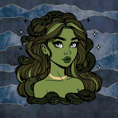 realistic girl with snakes as hair