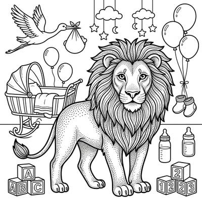 Celebrate new arrivals with this enchanting Dot Work Lion Baby Shower coloring page, blending the majesty of a lion with tender nursery motifs. Its intricate dot work style promises a delightful and relaxing coloring experience for all ages.