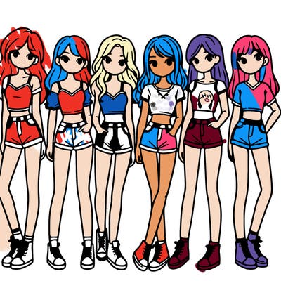 a group of girls wearing crop tops and shorts
