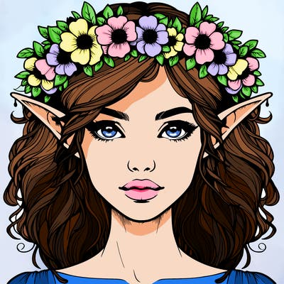 realistic female elf with flower crown