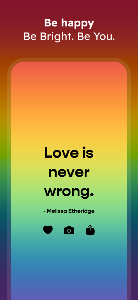 Inspire ~ Daily Quotes - The Inspire app displaying a love quote on a vibrant rainbow background