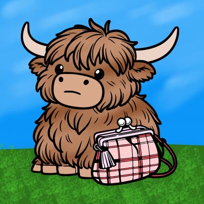 highland cow in a purse