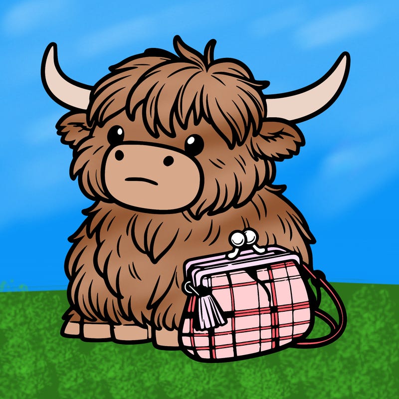 highland cow in a purse