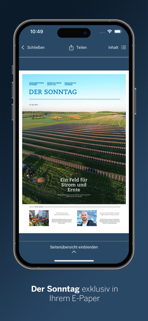 Digital newspaper front page for Der Sonntag on the Stimme App
