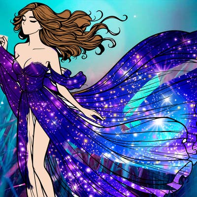 realistic woman in dress flowing the the wind